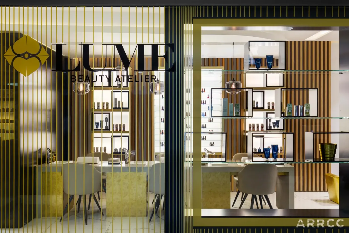 LUME Beauty Atelier exterior with a softly lit retail and beauty interior